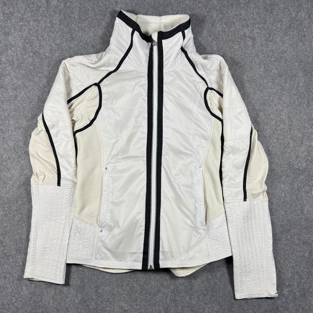 Lululemon Jacket Womens 4 White Black Contrast Trim Quilted Full Zip‎ Activewear